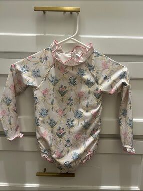 Girls' Floral Long-Sleeve Rash Guard One-Piece - Pink/Blue
